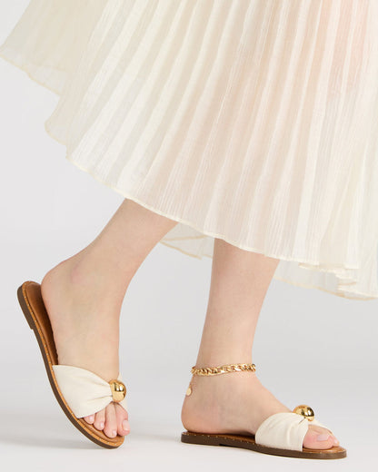 DIPSY White Leather Slide Rounded Toe Women's Sandal Steve Madden WHITE LEATHER