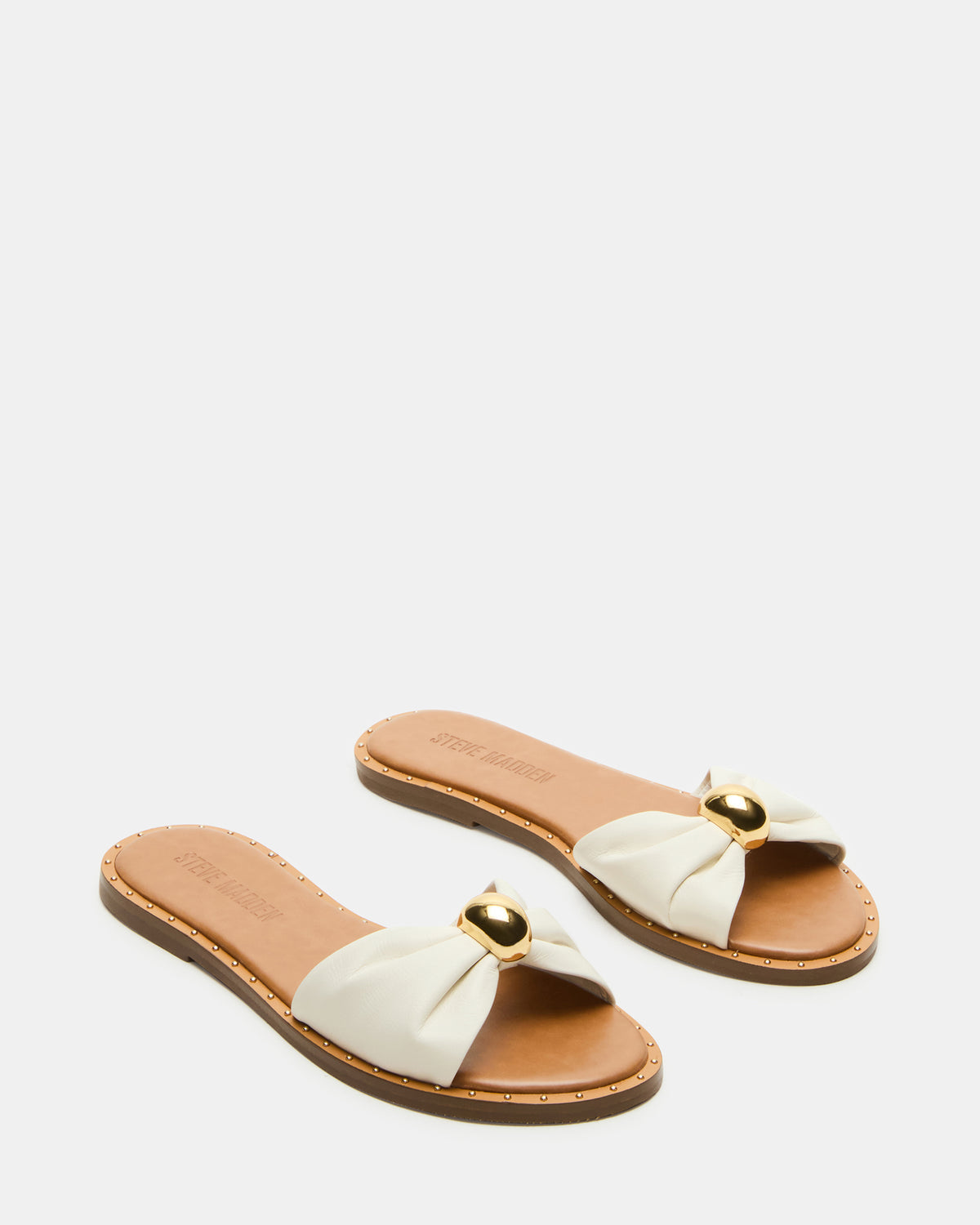 DIPSY White Leather Slide Rounded Toe Women's Sandal Steve Madden WHITE LEATHER
