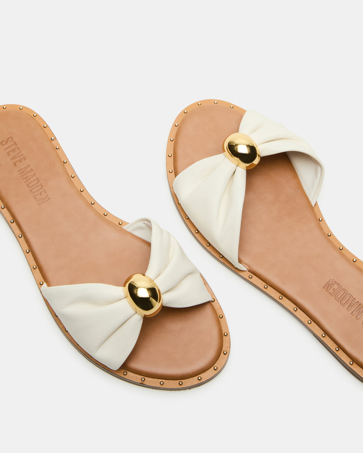 DIPSY White Leather Slide Rounded Toe Women's Sandal Steve Madden WHITE LEATHER