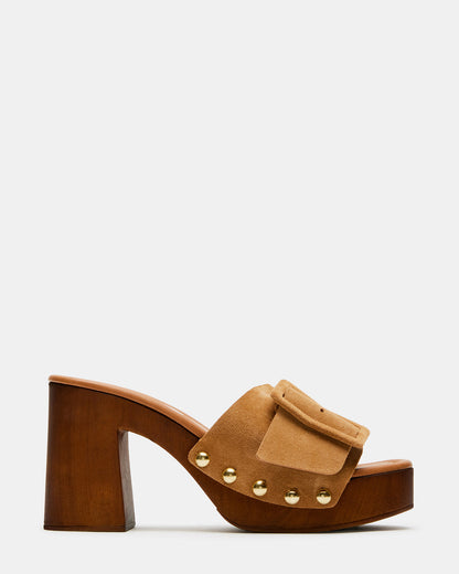 MARLENA Sand Suede Women's Wood Bottom Mule Platform Heel Steve Madden SAND SUEDE