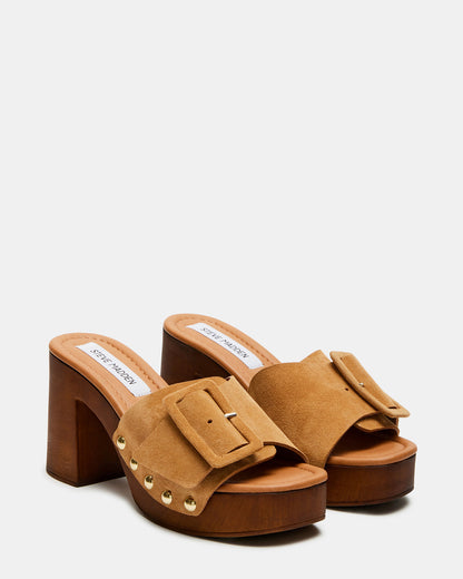MARLENA Sand Suede Women's Wood Bottom Mule Platform Heel Steve Madden SAND SUEDE