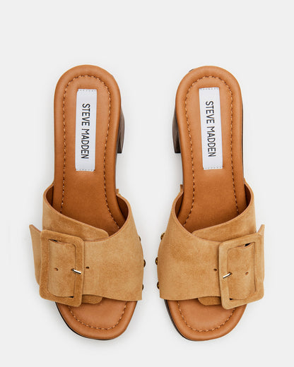 MARLENA Sand Suede Women's Wood Bottom Mule Platform Heel Steve Madden SAND SUEDE