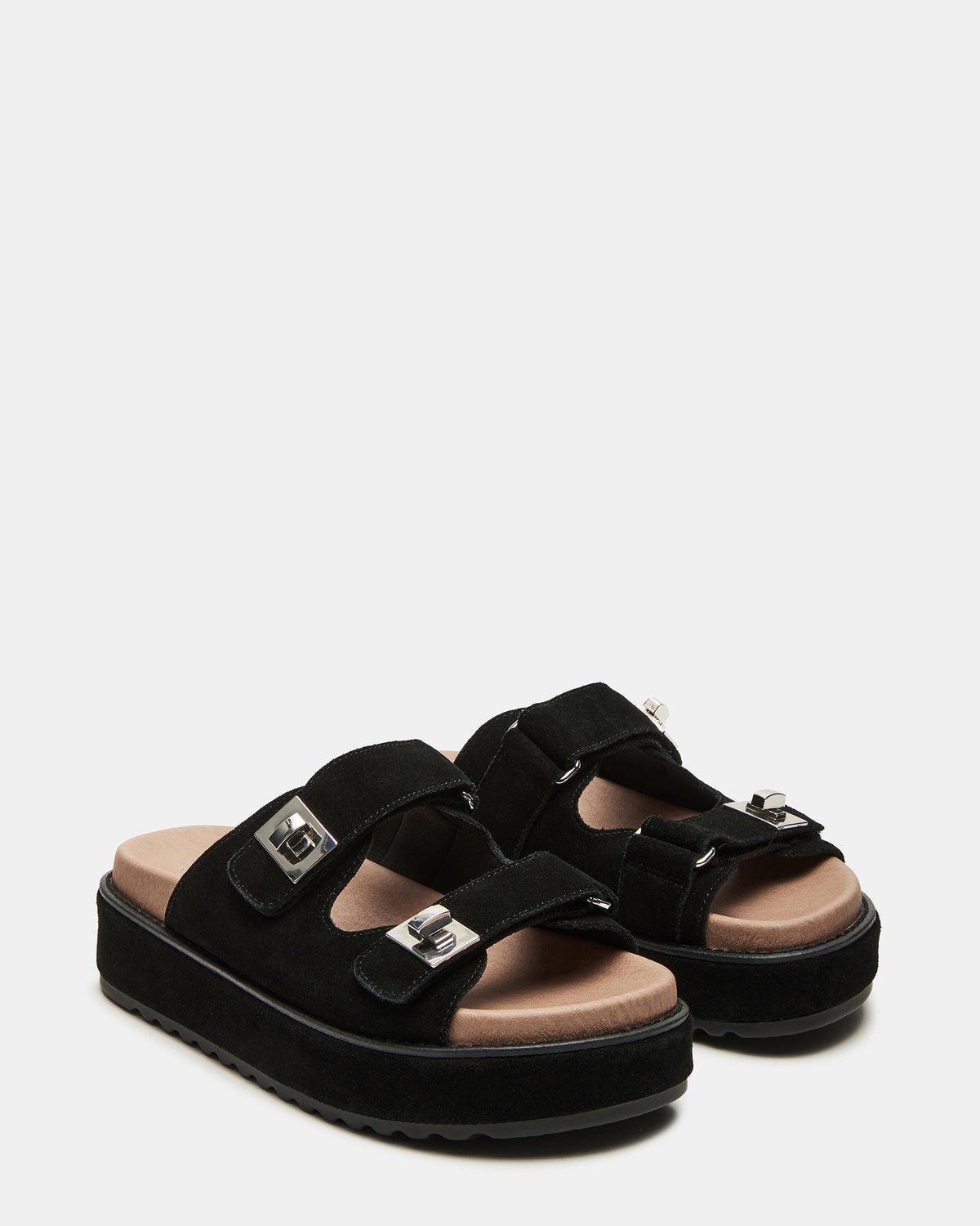 BIGSCHMONA Black/Black Suede Women's Platform Slide Sandal Steve Madden BLACK/BLACK SUEDE