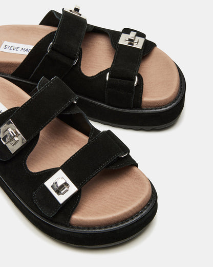 BIGSCHMONA Black/Black Suede Women's Platform Slide Sandal Steve Madden BLACK/BLACK SUEDE