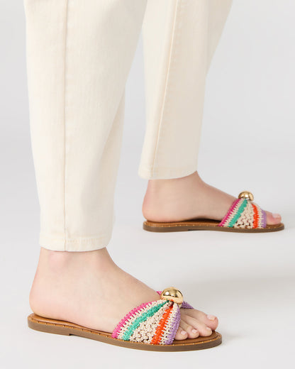 DIPSY Multi Raffia Slide Rounded Toe Women's Sandal Steve Madden MULTI