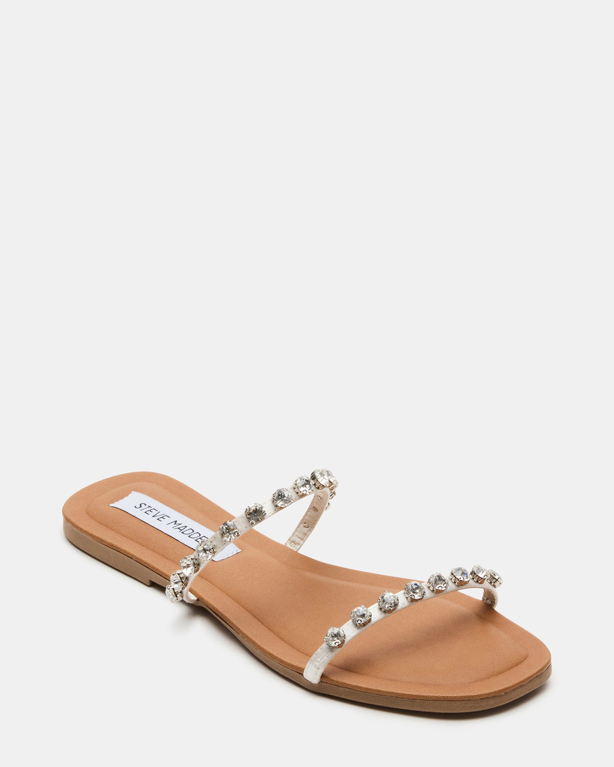 RETREAT Rhinestones Women's Strappy Square-Toe Slide Sandal Steve Madden RHINESTONES