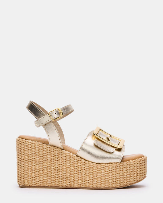 CIDER Gold Leather Platform Wedge Women's Sandal Steve Madden GOLD LEATHER