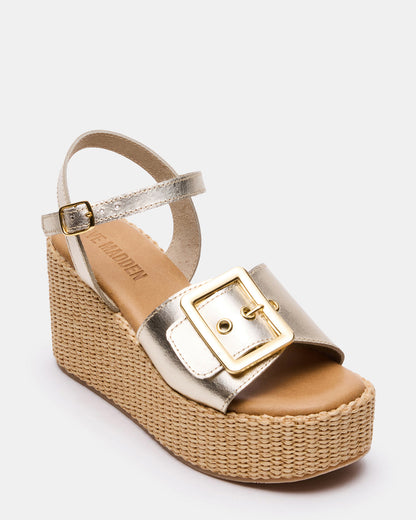 CIDER Gold Leather Platform Wedge Women's Sandal Steve Madden GOLD LEATHER