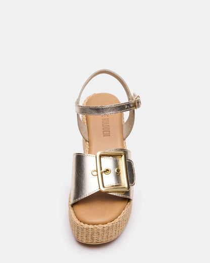 CIDER Gold Leather Platform Wedge Women's Sandal Steve Madden GOLD LEATHER