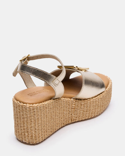 CIDER Gold Leather Platform Wedge Women's Sandal Steve Madden GOLD LEATHER