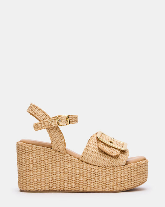CIDER Natural Raffia Platform Wedge Women's Sandal Steve Madden NAT RAFFIA