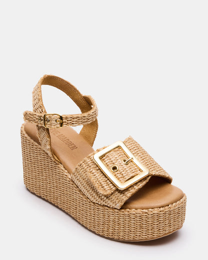 CIDER Natural Raffia Platform Wedge Women's Sandal Steve Madden NAT RAFFIA