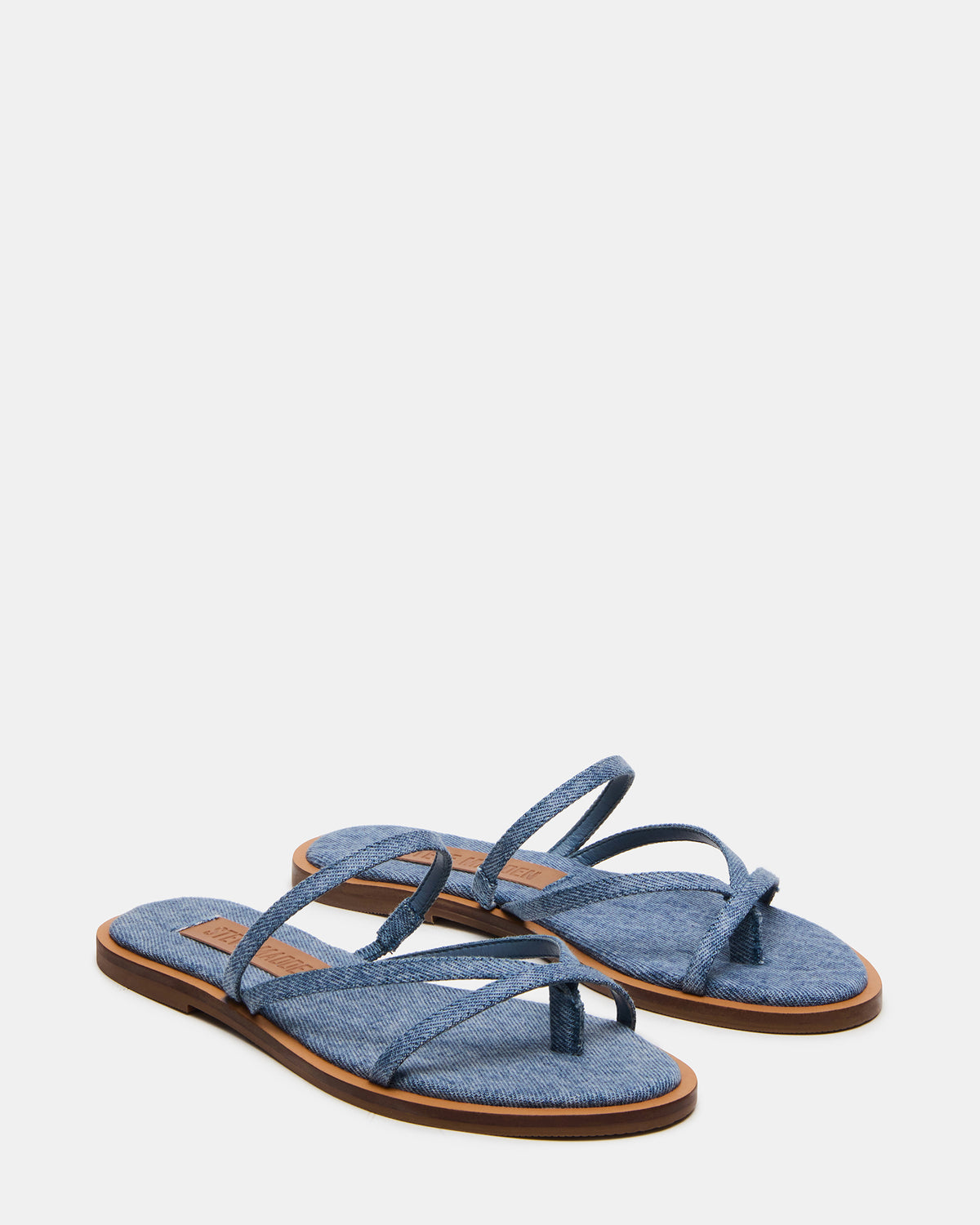 ELLERY Denim Fabric Strappy Thong Slide Women's Sandal Steve Madden DENIM FABRIC
