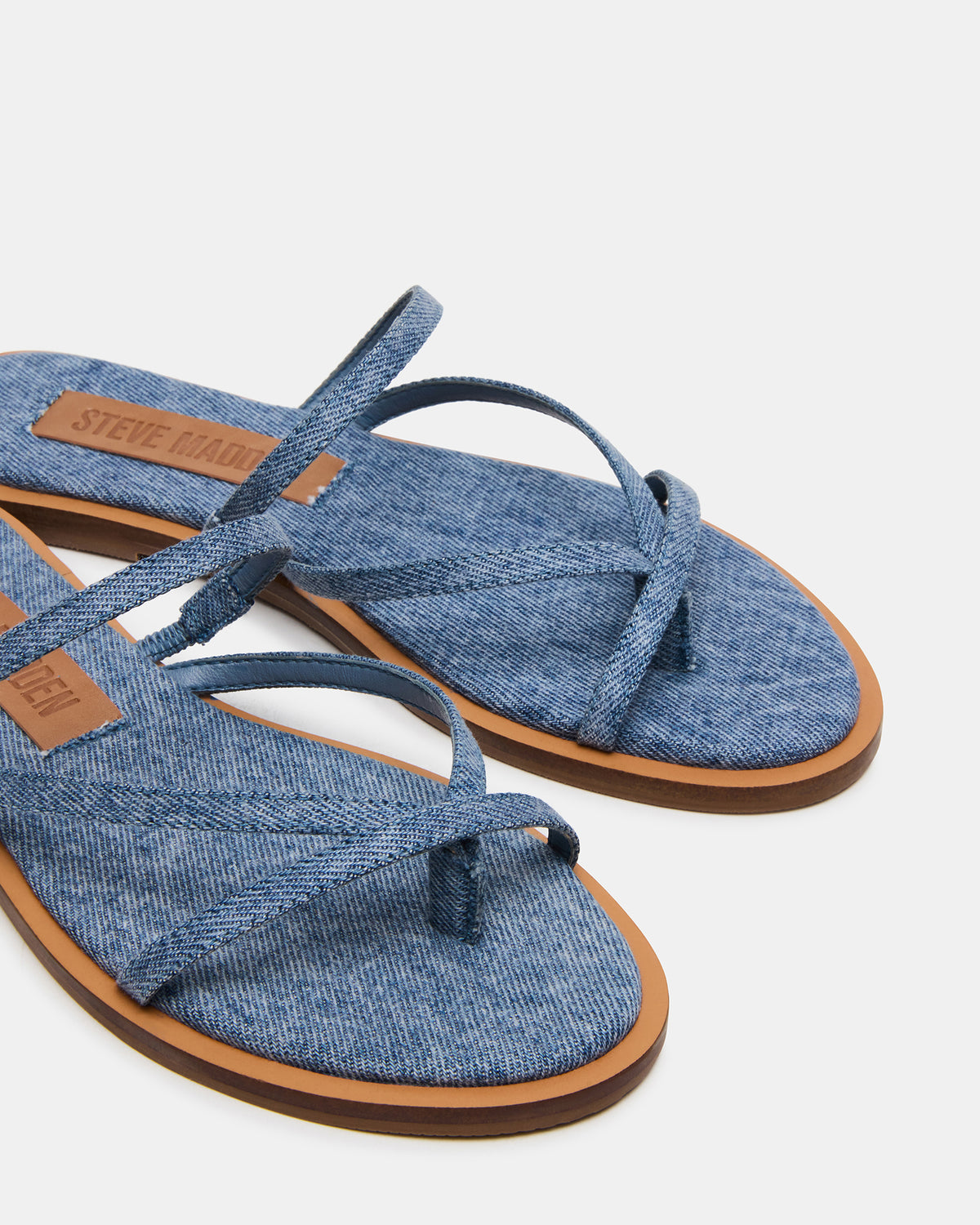 ELLERY Denim Fabric Strappy Thong Slide Women's Sandal Steve Madden DENIM FABRIC