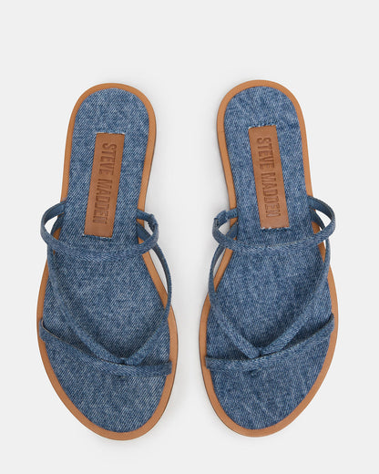 ELLERY Denim Fabric Strappy Thong Slide Women's Sandal Steve Madden DENIM FABRIC