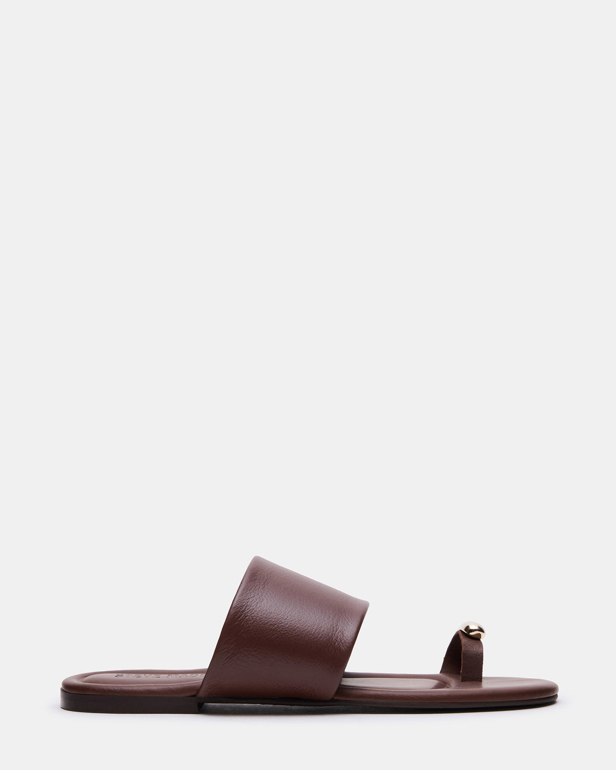 DECADENT Brown Leather Rounded-Toe Slide Women's Sandal Steve Madden BROWN LEATHER