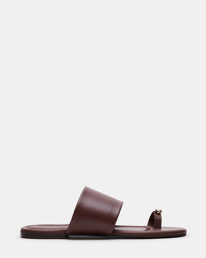 DECADENT Brown Leather Rounded-Toe Slide Women's Sandal Steve Madden BROWN LEATHER
