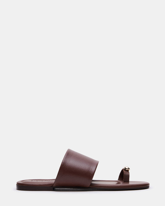 DECADENT Brown Leather Rounded-Toe Slide Women's Sandal Steve Madden BROWN LEATHER
