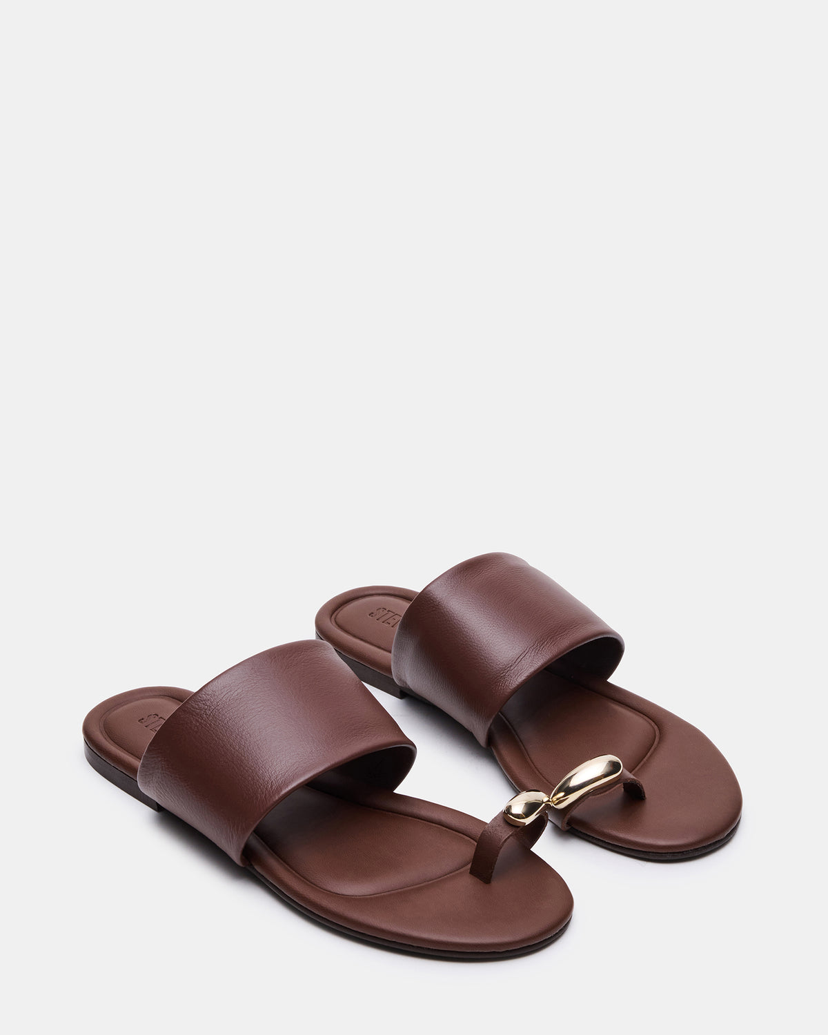 DECADENT Brown Leather Rounded-Toe Slide Women's Sandal Steve Madden BROWN LEATHER