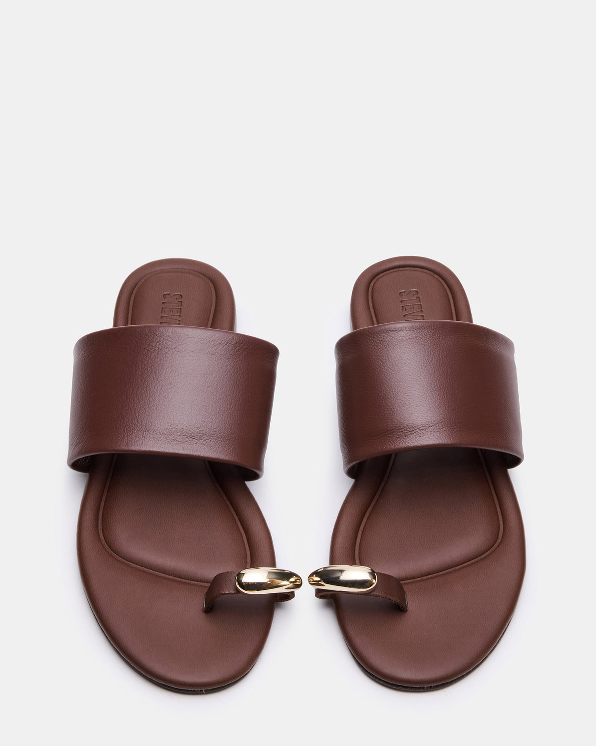 DECADENT Brown Leather Rounded-Toe Slide Women's Sandal Steve Madden BROWN LEATHER