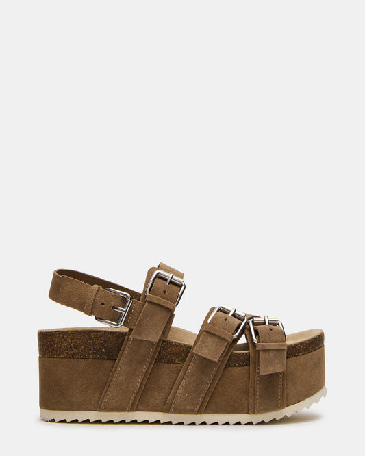 KIWI Taupe Suede Women's Strappy Platform Sandal Steve Madden TAUPE SUEDE