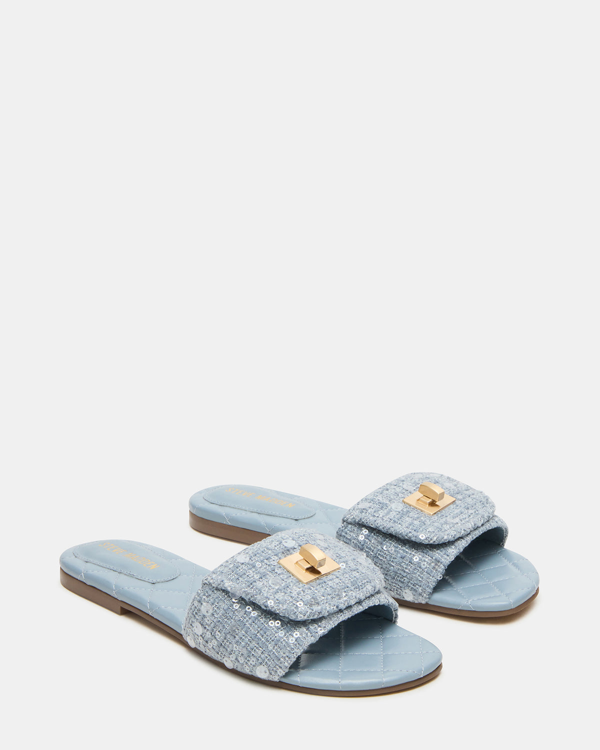 MORELAND Sequin Blue Quilted Slide Women's Sandal Steve Madden BLUE