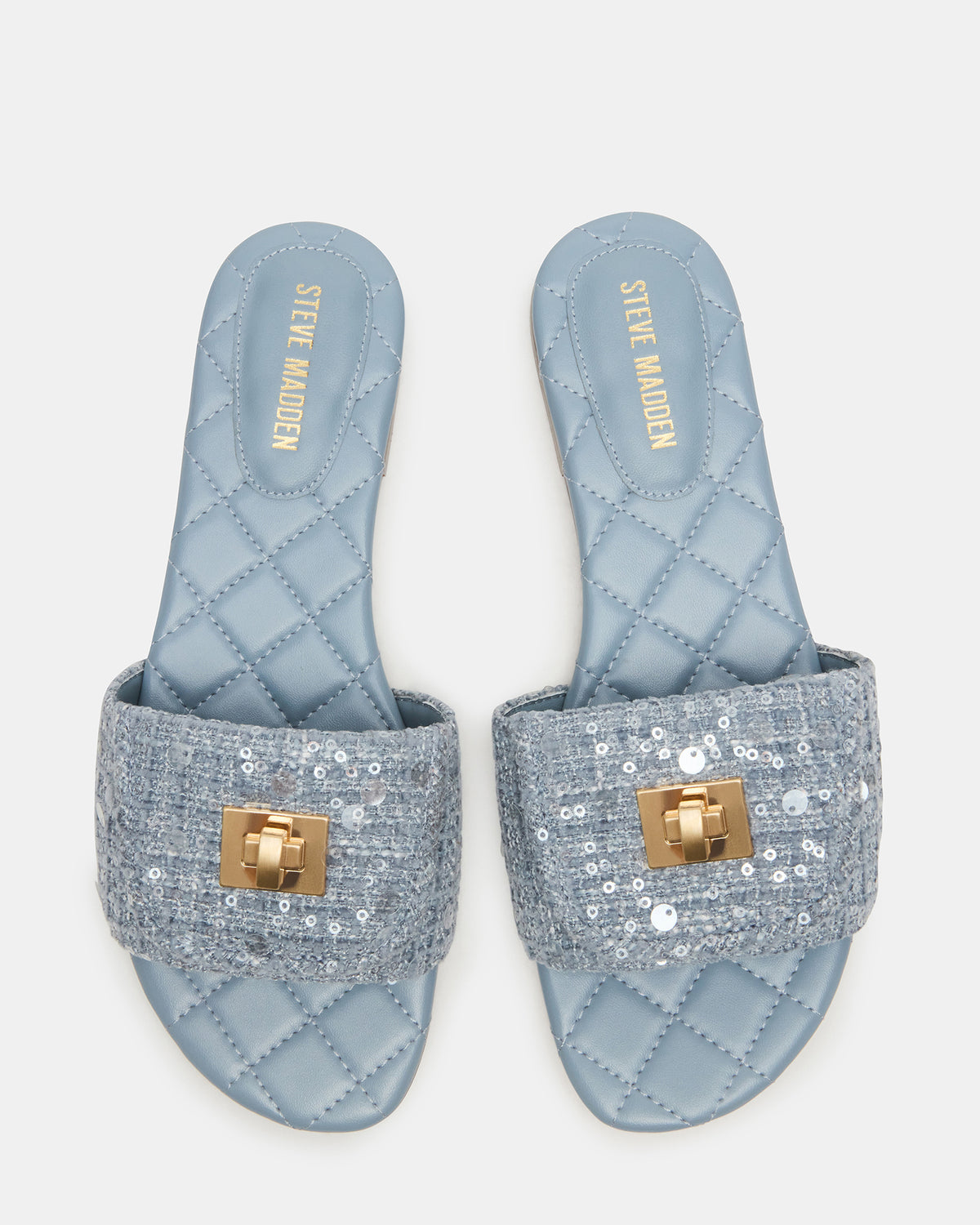 MORELAND Sequin Blue Quilted Slide Women's Sandal Steve Madden BLUE