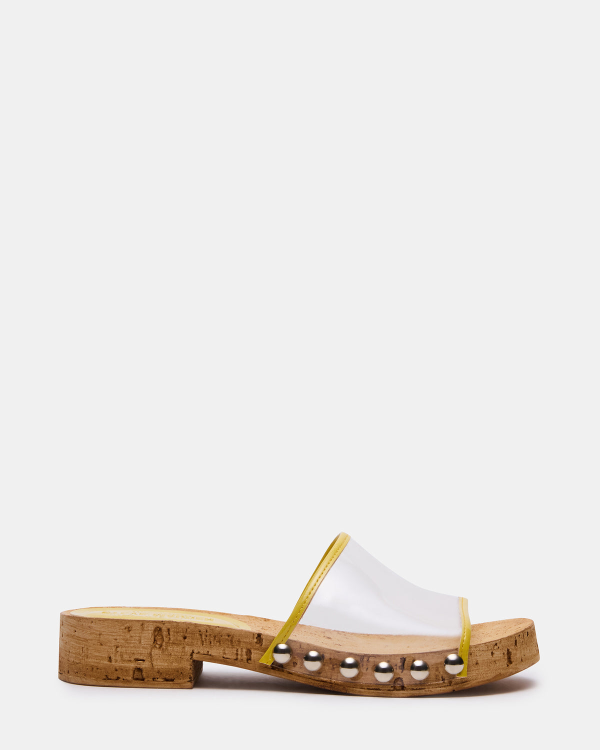 CLEMENT Yellow Wood Bottom Slide Mule Studded Women's Sandal Steve Madden YELLOW