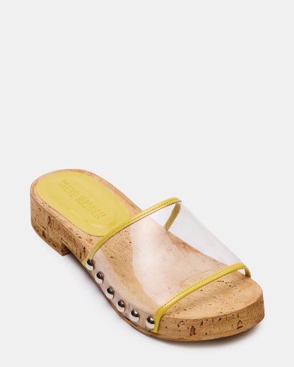 CLEMENT Yellow Wood Bottom Slide Mule Studded Women's Sandal Steve Madden YELLOW