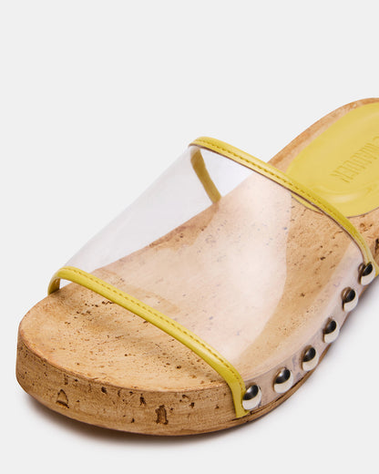 CLEMENT Yellow Wood Bottom Slide Mule Studded Women's Sandal Steve Madden YELLOW