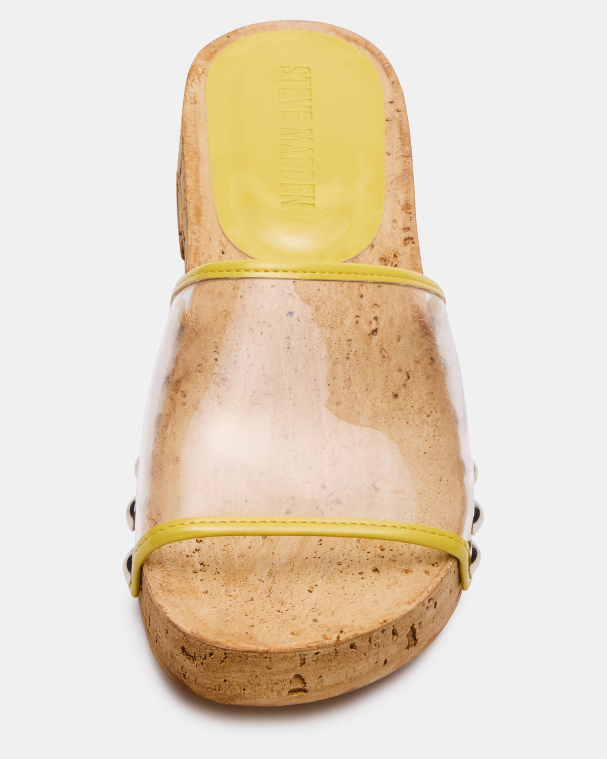 CLEMENT Yellow Wood Bottom Slide Mule Studded Women's Sandal Steve Madden YELLOW