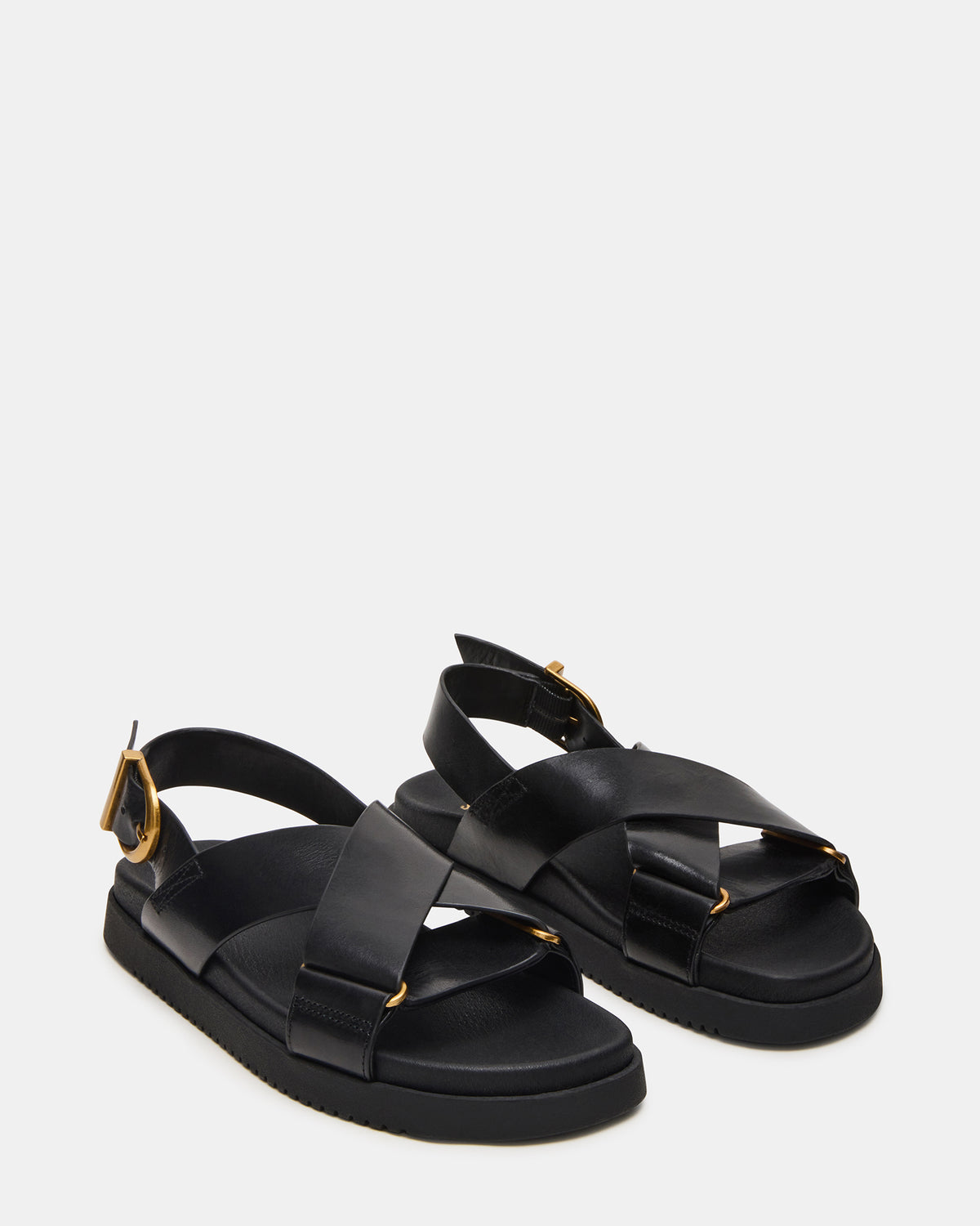 DONELLI Black Leather Strappy Footbed Women's Sandal Steve Madden BLACK LEATHER