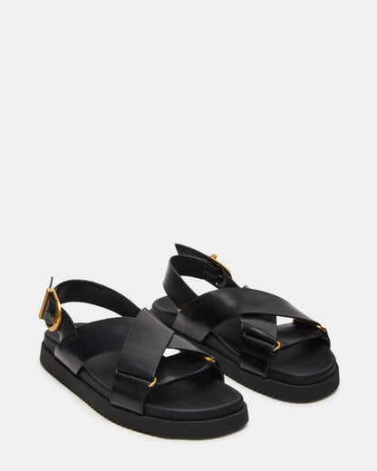 DONELLI Black Leather Strappy Footbed Women's Sandal Steve Madden BLACK LEATHER