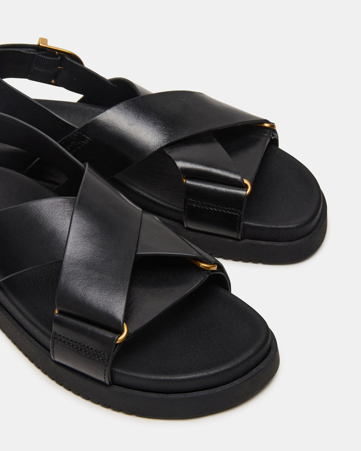 DONELLI Black Leather Strappy Footbed Women's Sandal Steve Madden BLACK LEATHER