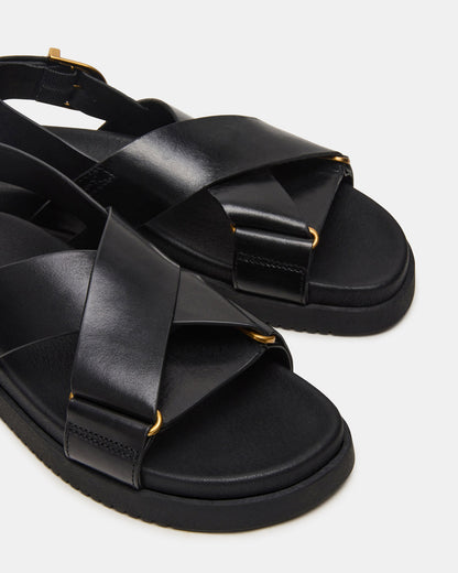 DONELLI Black Leather Strappy Footbed Women's Sandal Steve Madden BLACK LEATHER