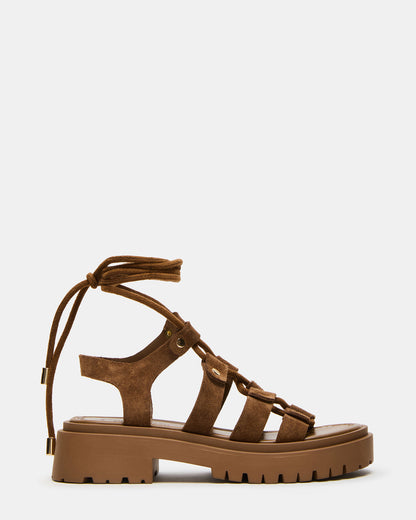 LYRIAN Cognac Suede Platform Lace-Up Strappy Women's Sandal Steve Madden COGNAC SUEDE