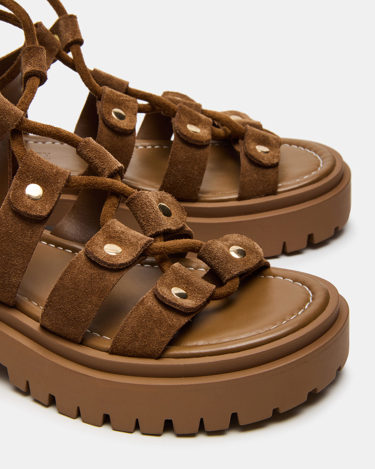 LYRIAN Cognac Suede Platform Lace-Up Strappy Women's Sandal Steve Madden COGNAC SUEDE