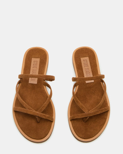 ELLERY Chestnut Suede Strappy Thong Slide Women's Sandal Steve Madden CHESTNUT SUEDE
