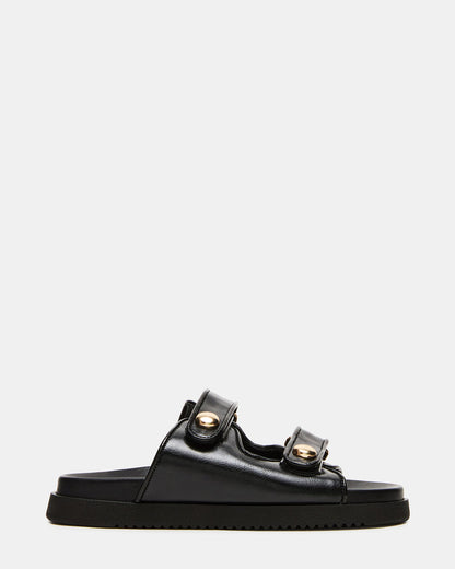 ATHENS Black Leather Slide Footbed Flatform Women's Sandal Steve Madden BLACK LEATHER