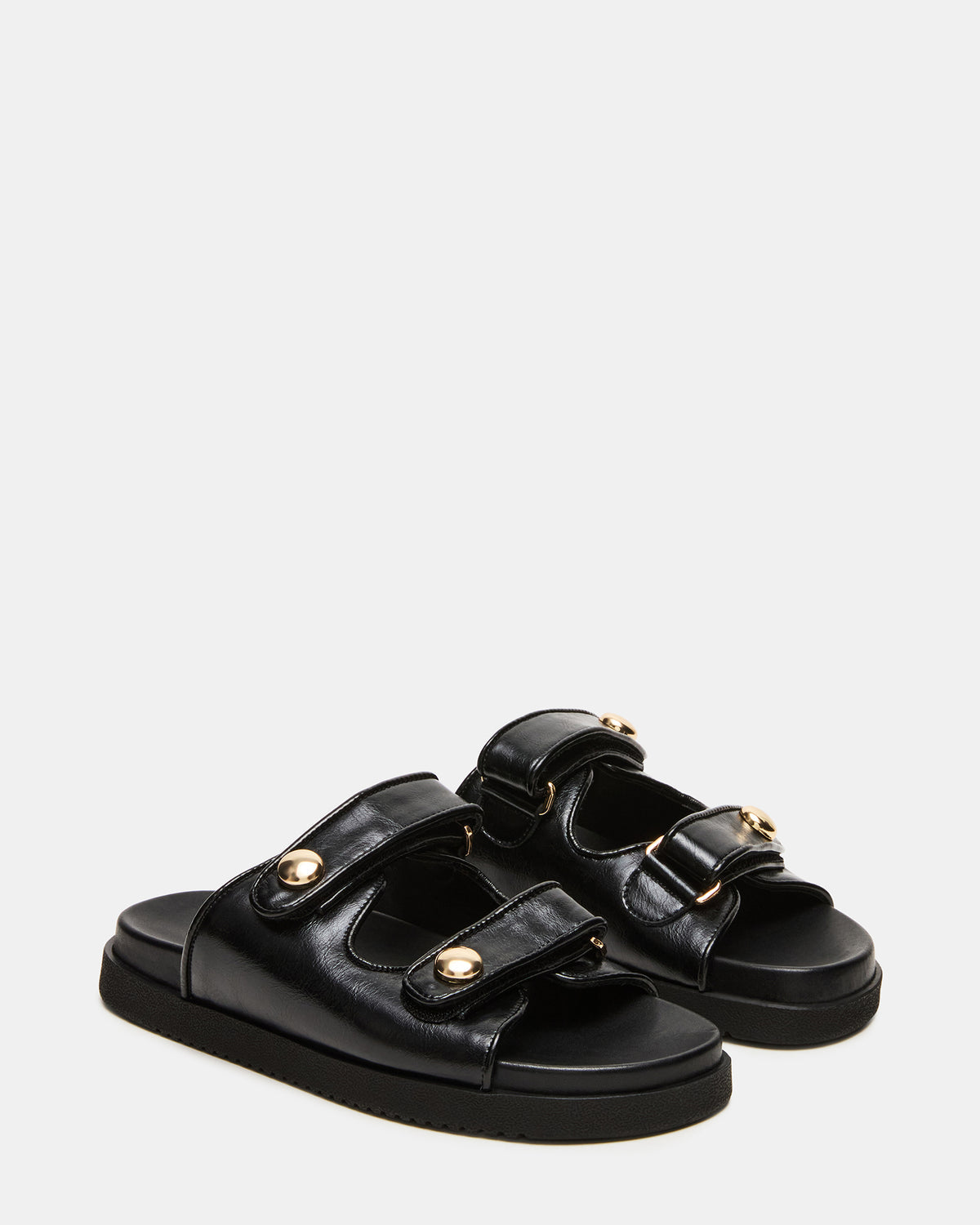 ATHENS Black Leather Slide Footbed Flatform Women's Sandal Steve Madden BLACK LEATHER