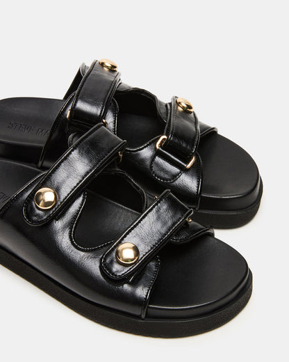 ATHENS Black Leather Slide Footbed Flatform Women's Sandal Steve Madden BLACK LEATHER