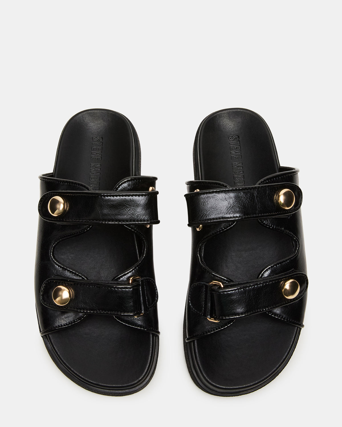 ATHENS Black Leather Slide Footbed Flatform Women's Sandal Steve Madden BLACK LEATHER