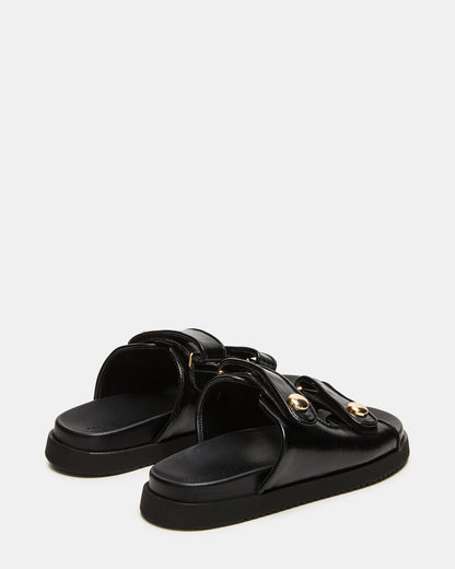 ATHENS Black Leather Slide Footbed Flatform Women's Sandal Steve Madden BLACK LEATHER