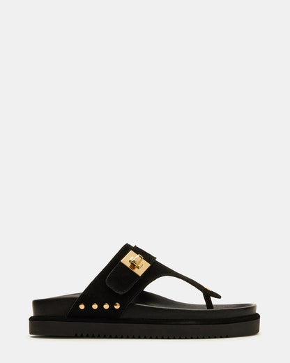 THONA Black Suede Women's Flatform Thong Sandal Steve Madden BLACK SUEDE