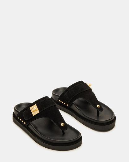 THONA Black Suede Women's Flatform Thong Sandal Steve Madden BLACK SUEDE