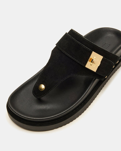 THONA Black Suede Women's Flatform Thong Sandal Steve Madden BLACK SUEDE