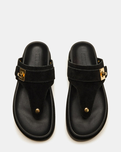 THONA Black Suede Women's Flatform Thong Sandal Steve Madden BLACK SUEDE