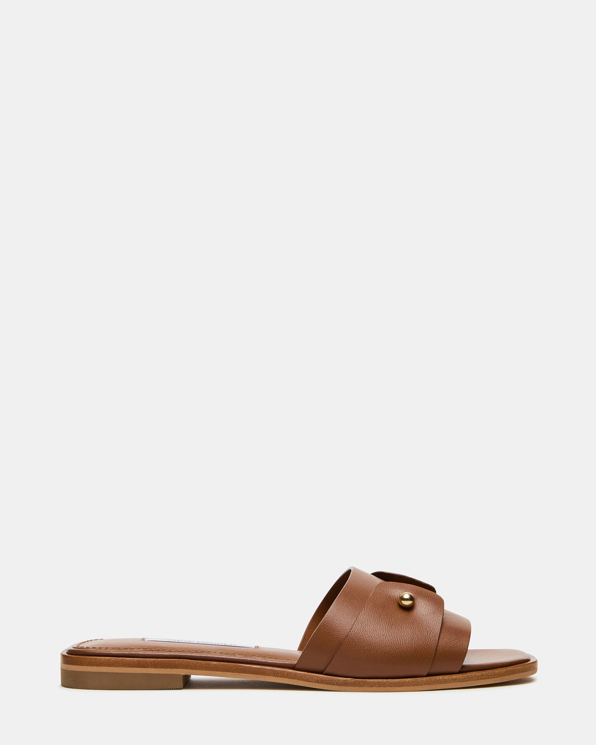 HASTEN Brown Leather Gold Detail Slide Women's Sandal Steve Madden BROWN LEATHER