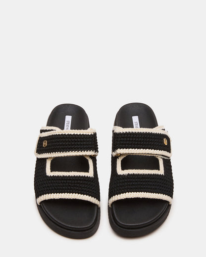 MAYSIE Black Multi Woven Flatform Footbed Slide Women's Sandal Steve Madden BLACK MULTI