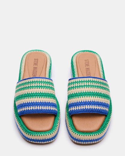 BEACHY Woven Green Multi Platform Slide Women's Sandal Steve Madden GREEN MULTI
